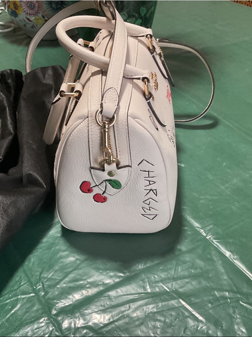 Coach Rowen Cream Leather Doodle Satchel with Floral and Butterfly Accents - Picture 9 of 13